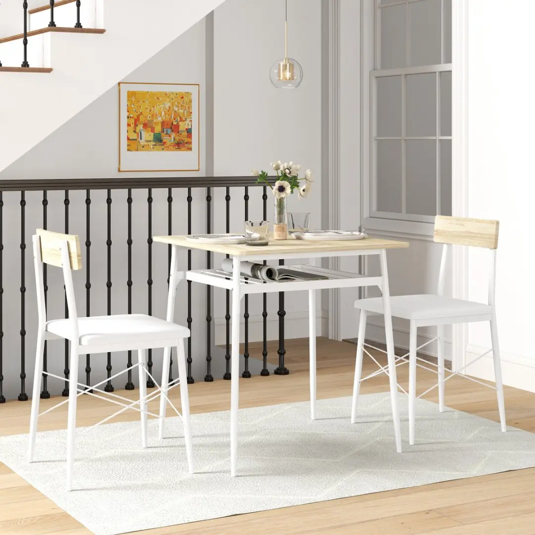 Homcom Eettafelset 70x75cm Eiken - 1 Tafel + 2 Stoelen