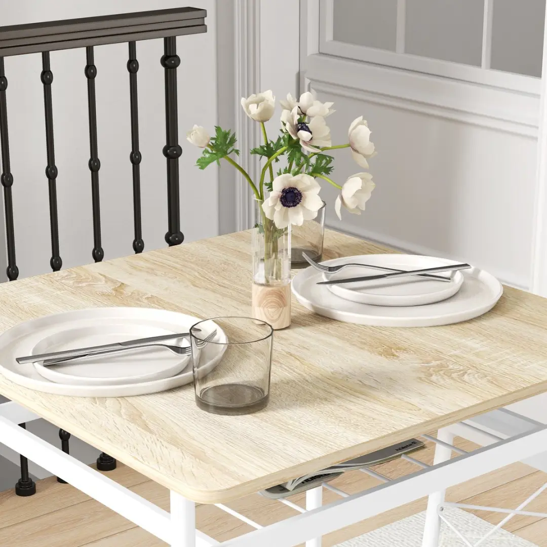 Homcom Eettafelset 70x75cm Eiken - 1 Tafel + 2 Stoelen