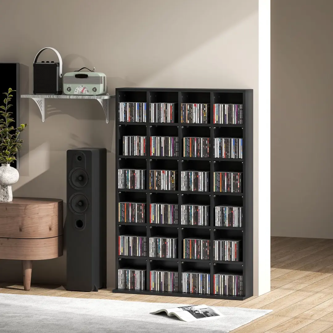 Homcom CD-opbergmeubel 831-040V80BK - 40 Vakken - 89x20x130,5cm - Zwart - afbeelding 6 van 6
