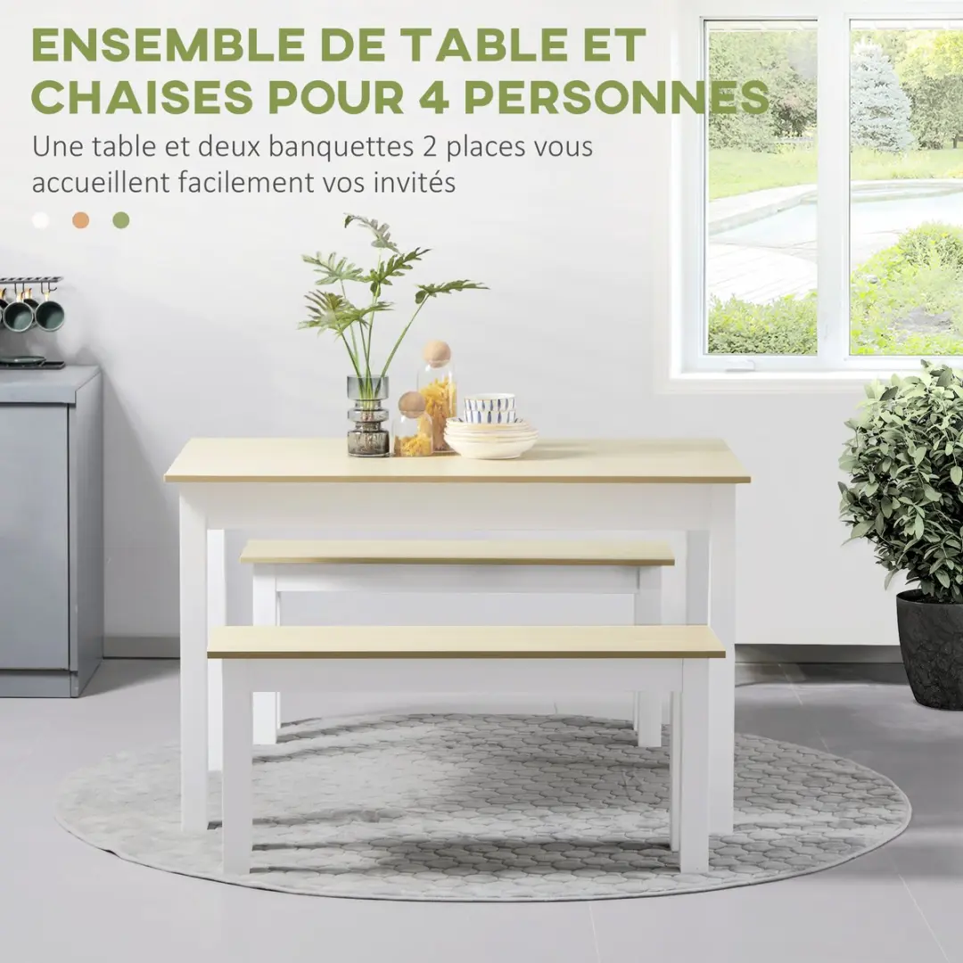 Homcom Eettafelset 119x70cm - Eiken/Wit - 4-delig