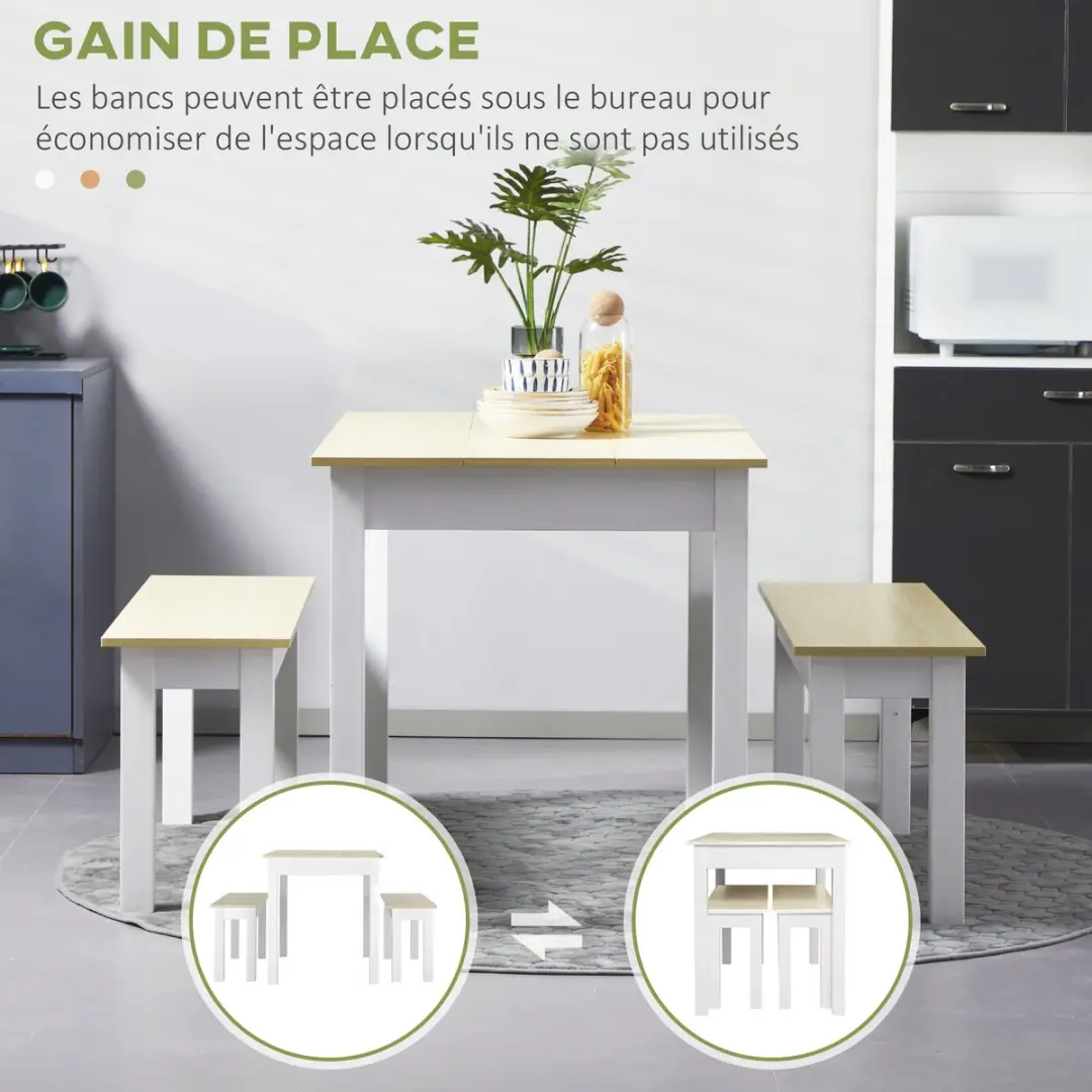 Homcom Eettafelset 119x70cm - Eiken/Wit - 4-delig