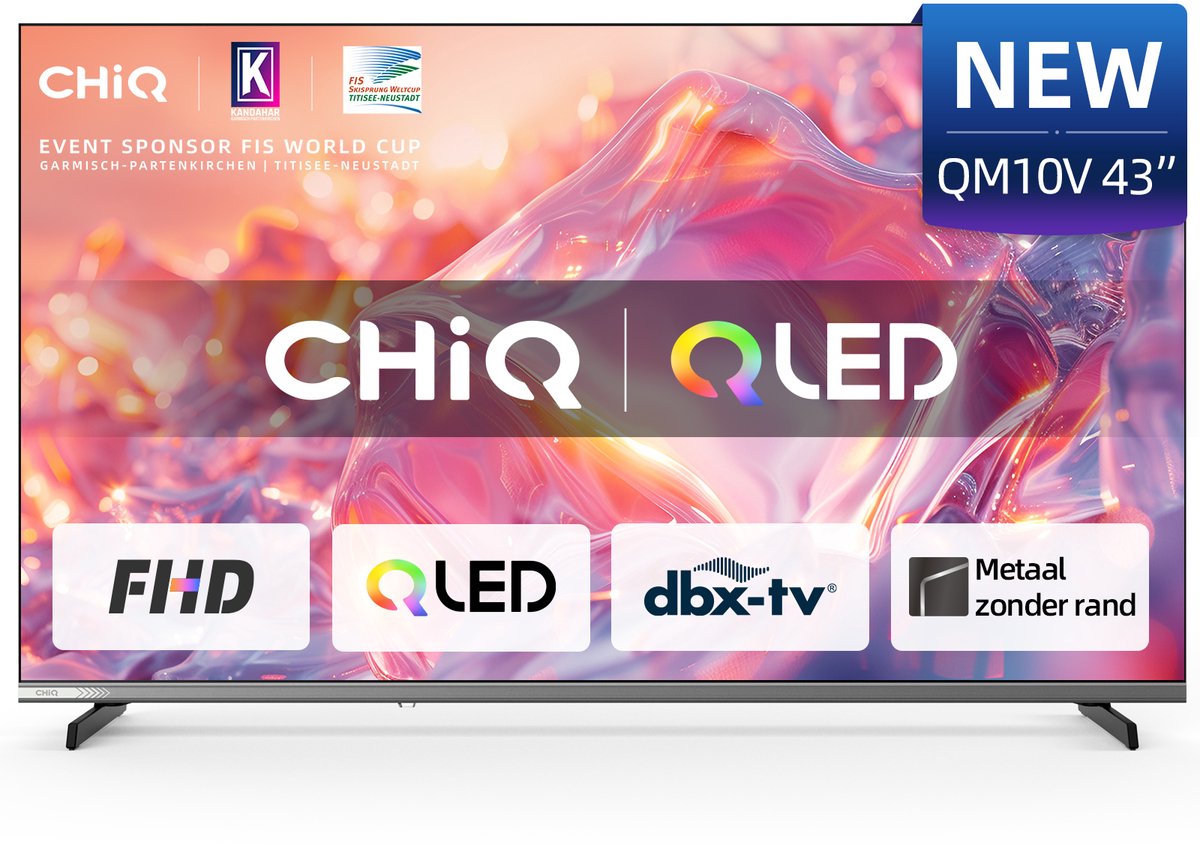CHiQ L43QM10V - Smart TV 43 Inch - QLED Pro Google TV - Full HD - Randloos Metal Design - Dolby Audio - 2025 Nieuw