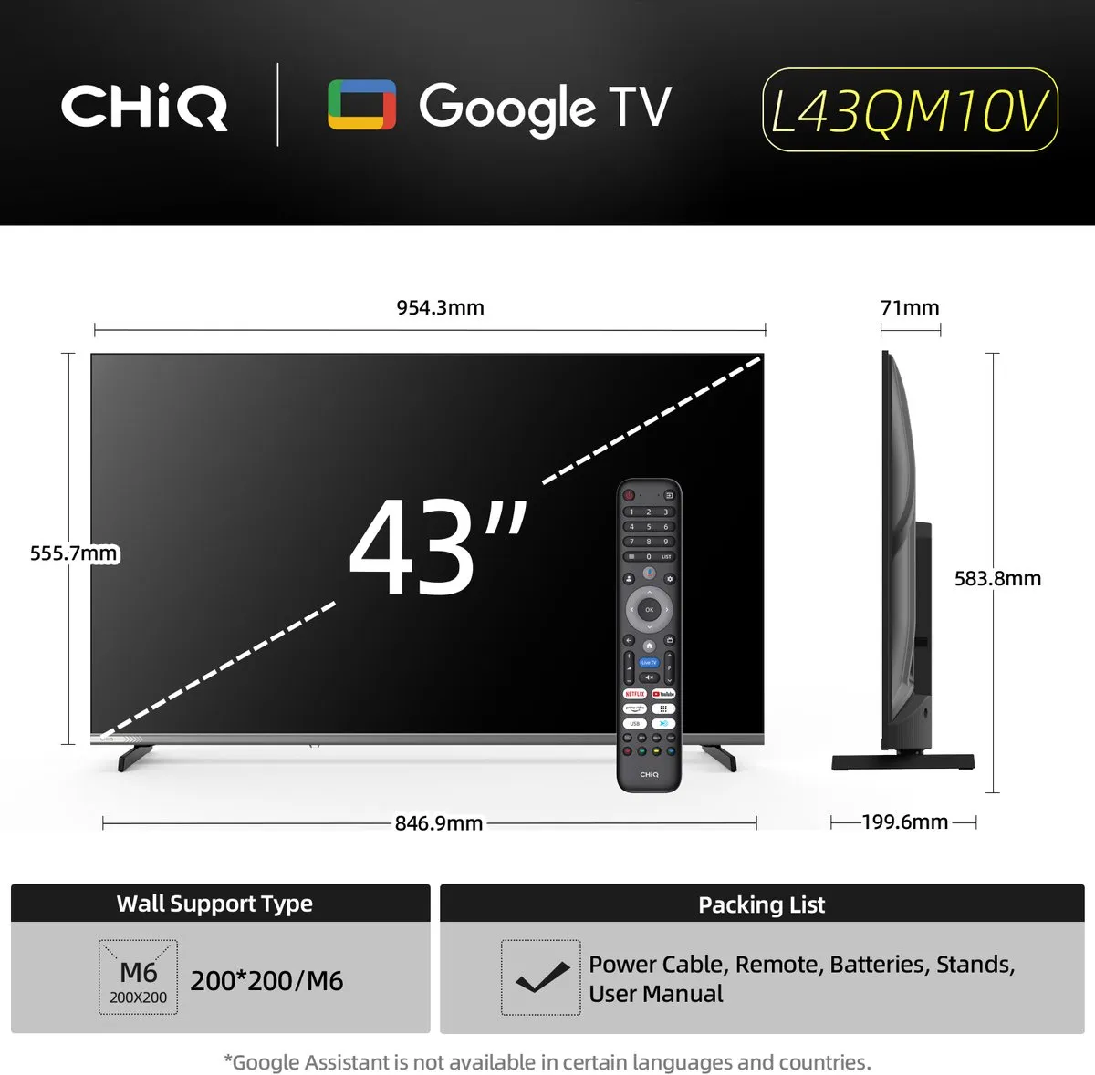 CHiQ L43QM10V QLED Pro Smart TV 43" - Full HD - Zwart
