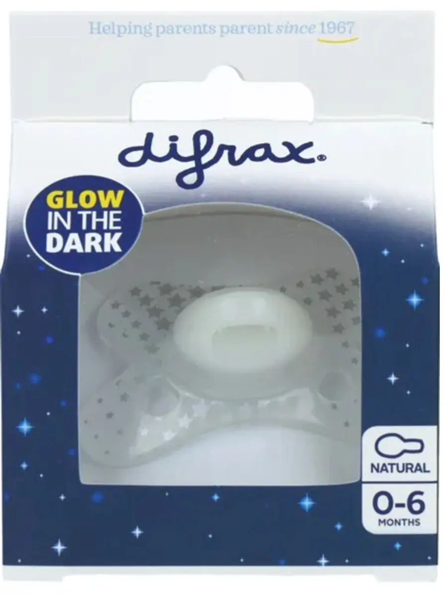 Difrax Fopspeen Natural 0+ Glow In The Dark - 2 Stuks