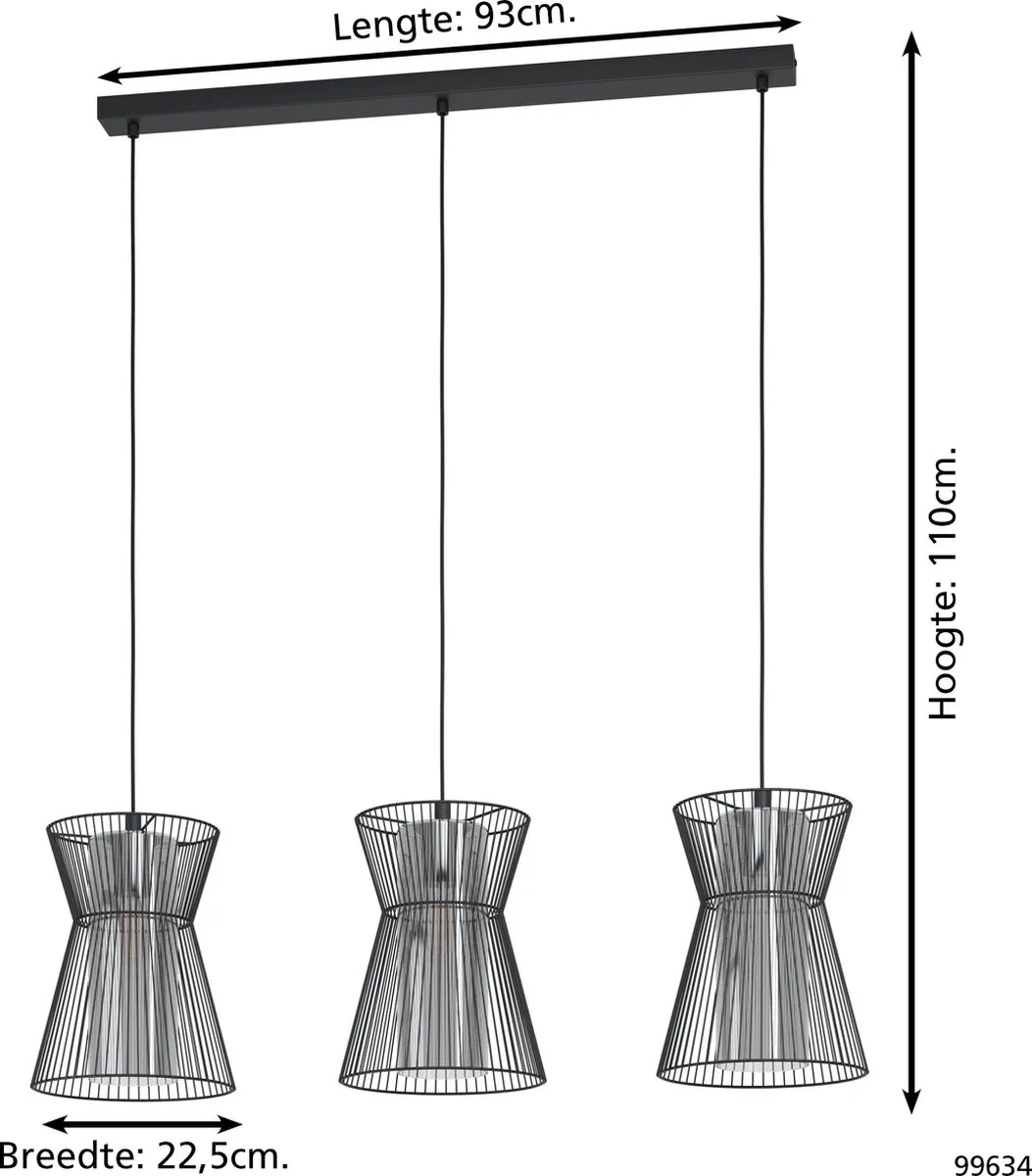 Eglo Maseta Hanglamp E27 - 3 Lichtpunten - 93 cm - Zwart - afbeelding 6 van 6