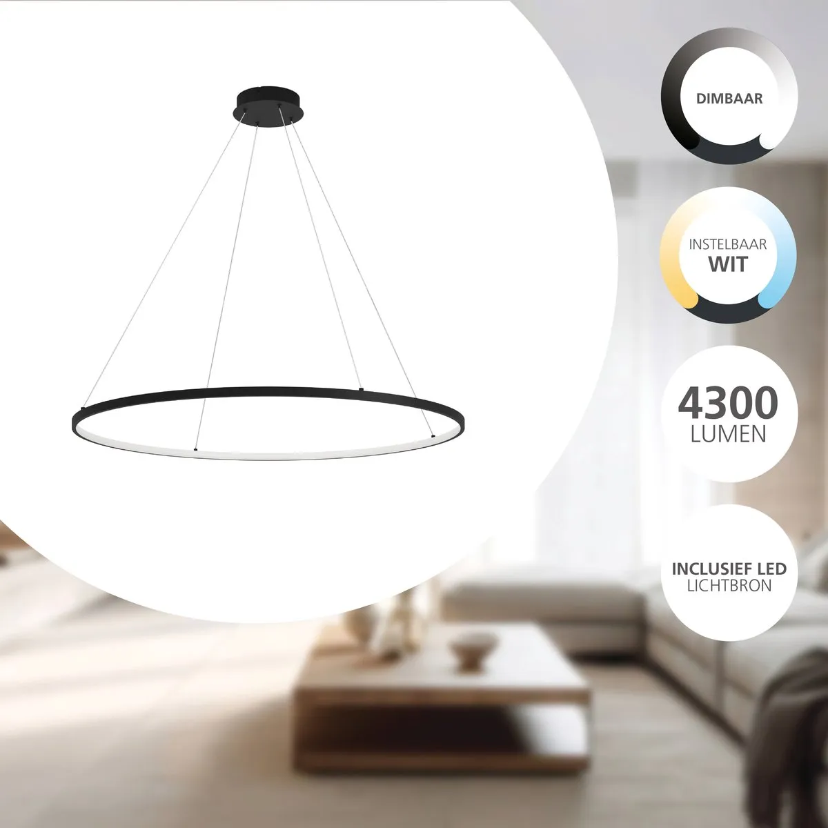 Eglo Parruta Hanglamp - Ø99cm - Zwart/Wit - Dimbaar 2765K