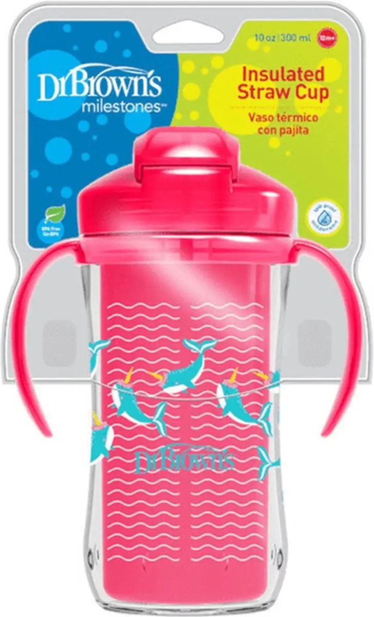 Dr. Brown's Thermische Mok met Rietje 300ml - Roze - afbeelding 3 van 5