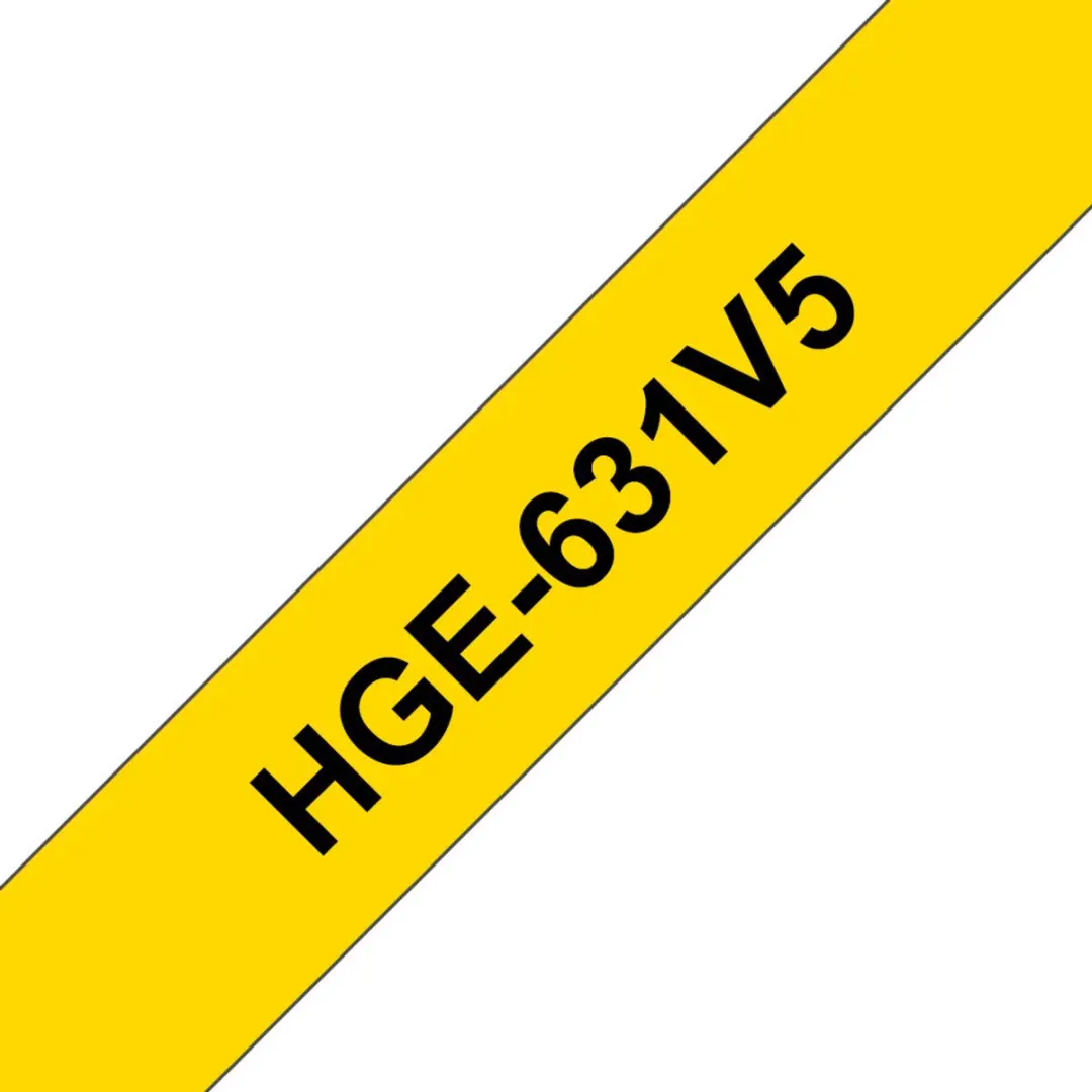 Brother HGe-631V5 Labeltape - Geel/Zwart 12mm 8m - 5 Stuks