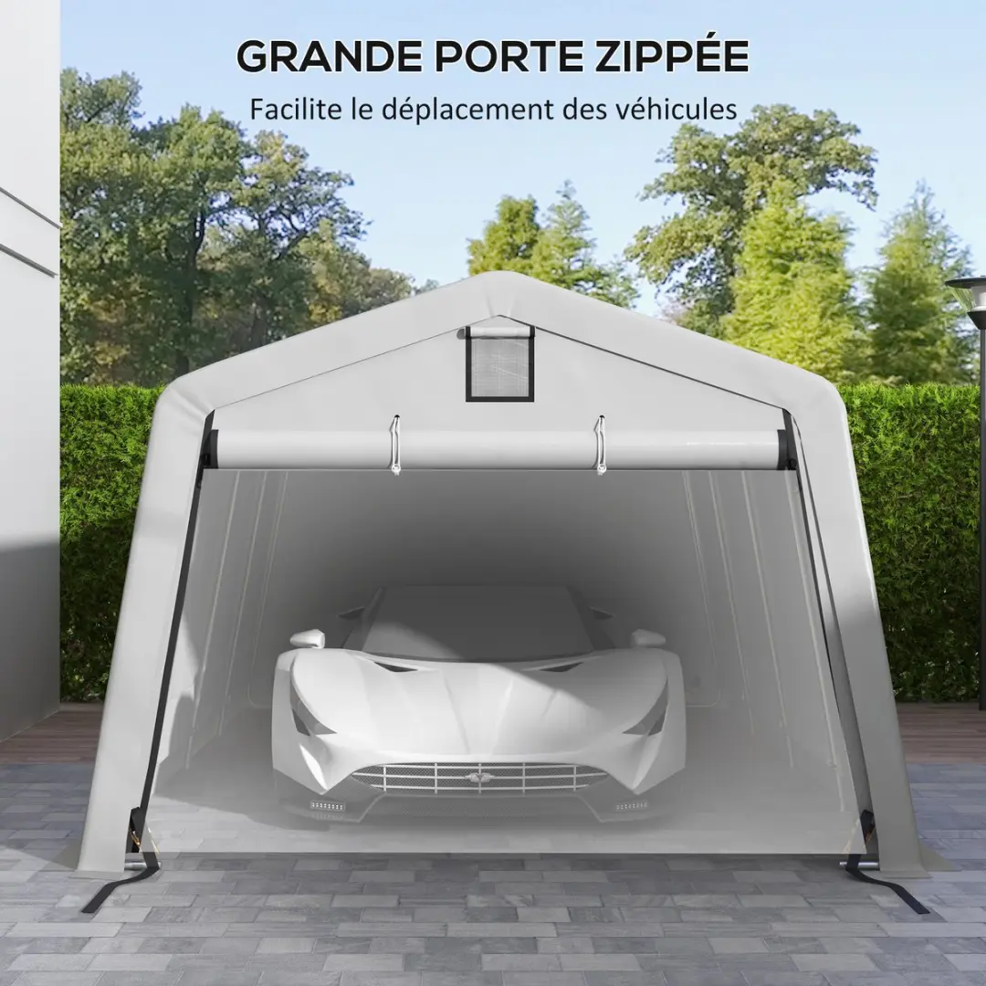 Outsunny Carport PE 618x330x240cm - Lichtgrijs - 3 Zijkanten