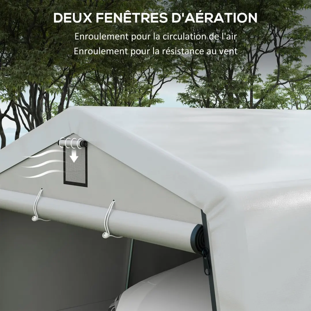 Outsunny Carport PE 618x330x240cm - Lichtgrijs - 3 Zijkanten