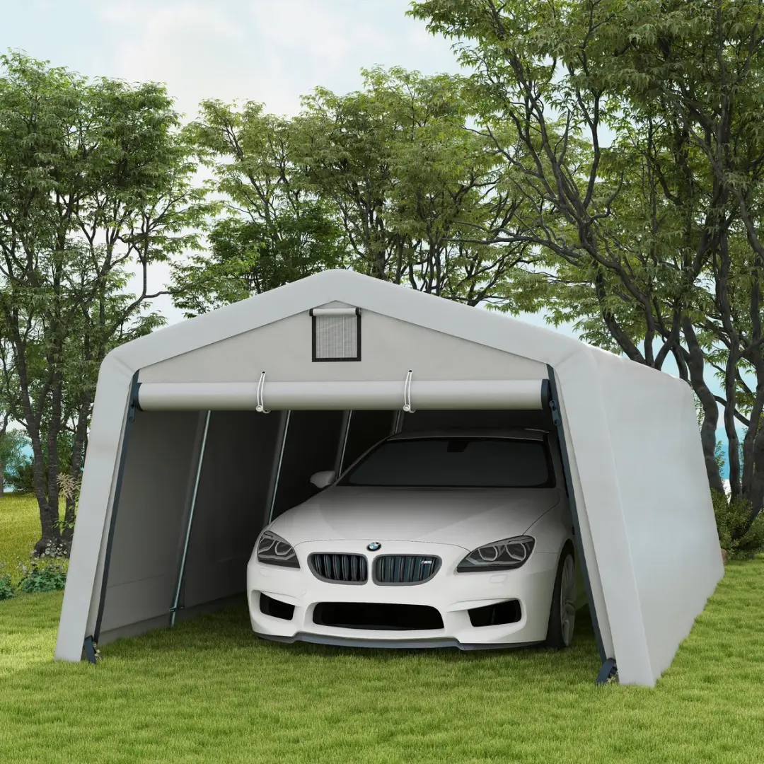 Outsunny Carport PE 618x330x240cm - Lichtgrijs - 3 Zijkanten - afbeelding 6 van 6