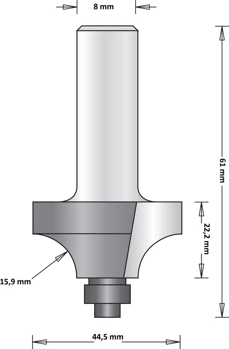 Hikoki 8mm Afrondfrees met onderlager 44.5x61x15.9mm