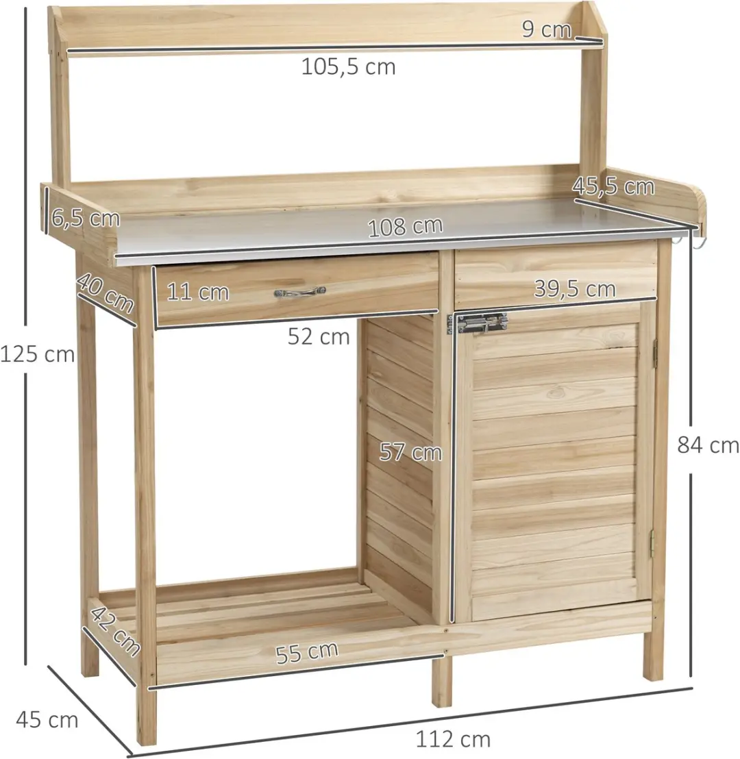 Outsunny Plantentafel Vurenhout 112x48x125cm - 1 Lade - afbeelding 6 van 6