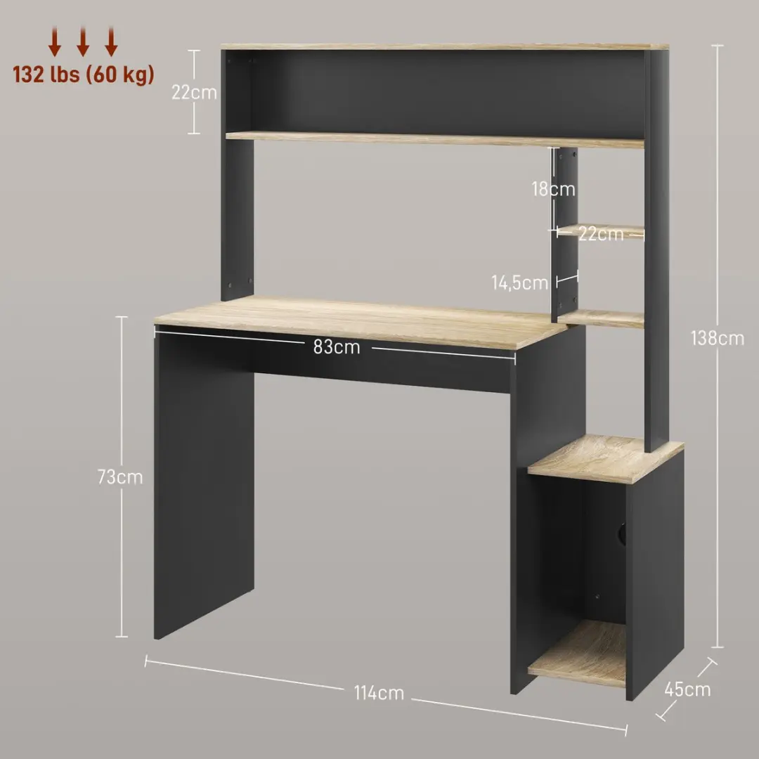 Homcom Computerbureau - 114x45x138cm - Grijs
