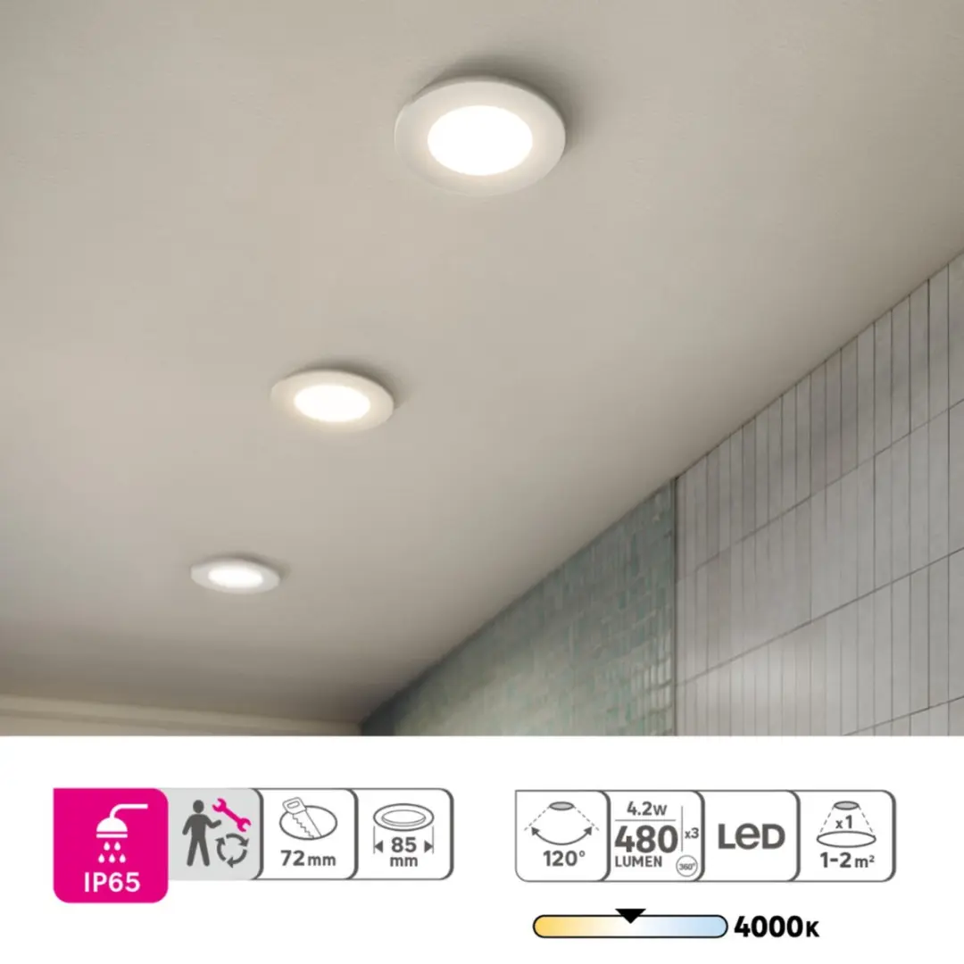 Inspire Kilia LED Inbouwspots Badkamer 480lm - 3 Stuks - IP65 - Wit