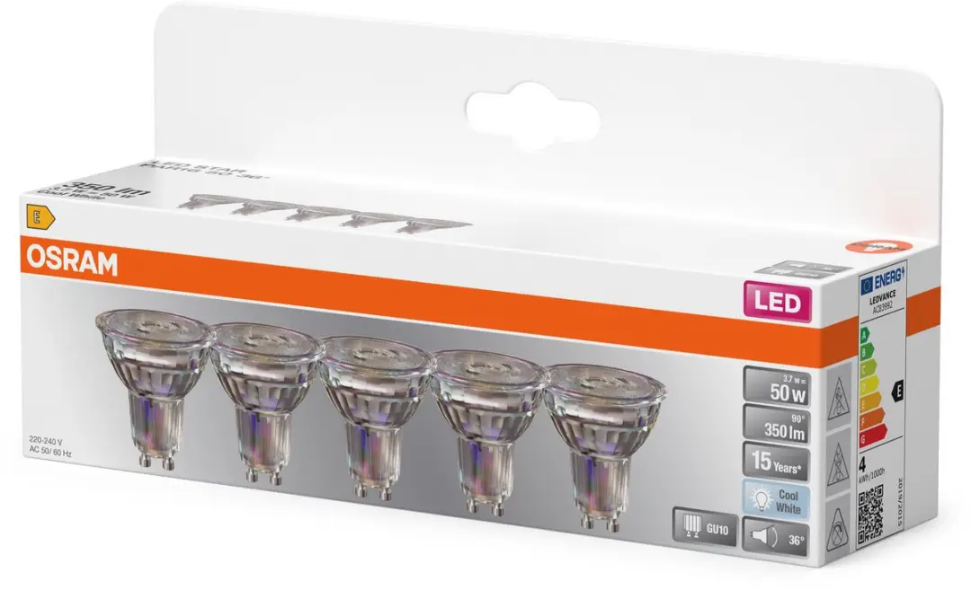 Osram LED Spotlamp Star PAR16 3,7W GU10 - 350lm - 4000K - 5 Stuks
