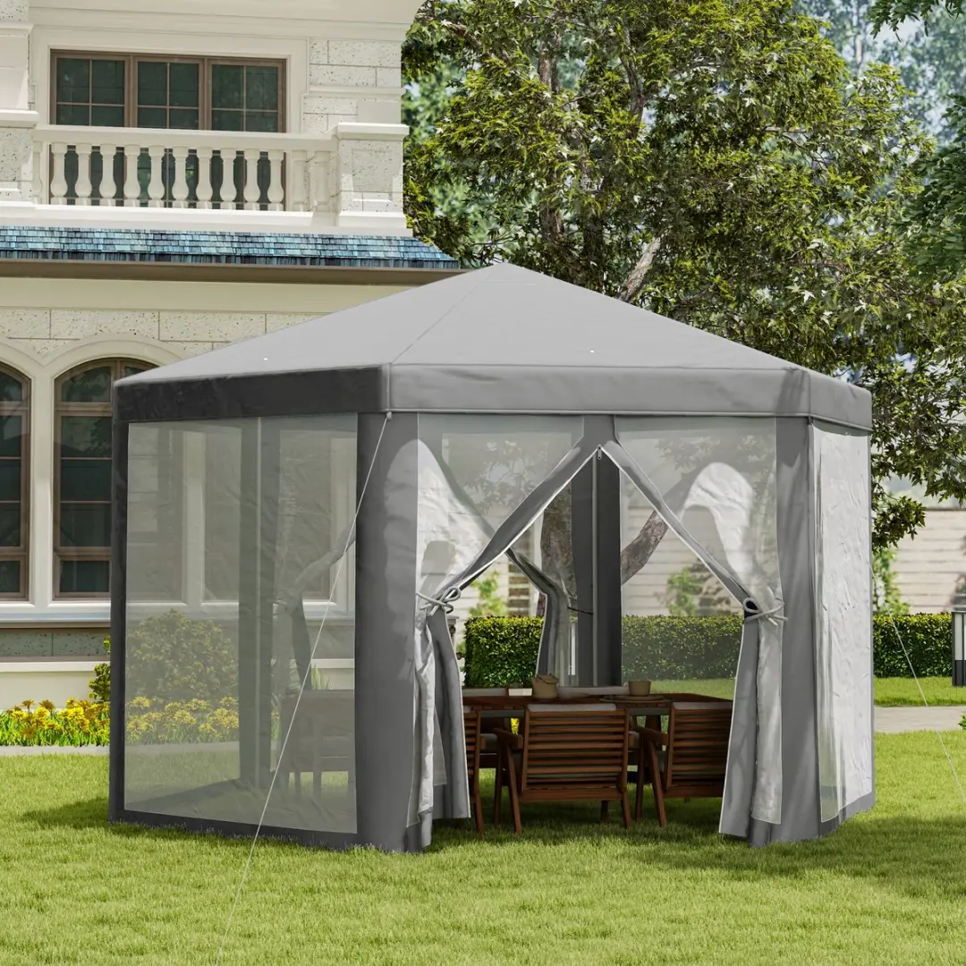 Outsunny Partytent 400x350x250cm - Grijs - 2 Zijkanten