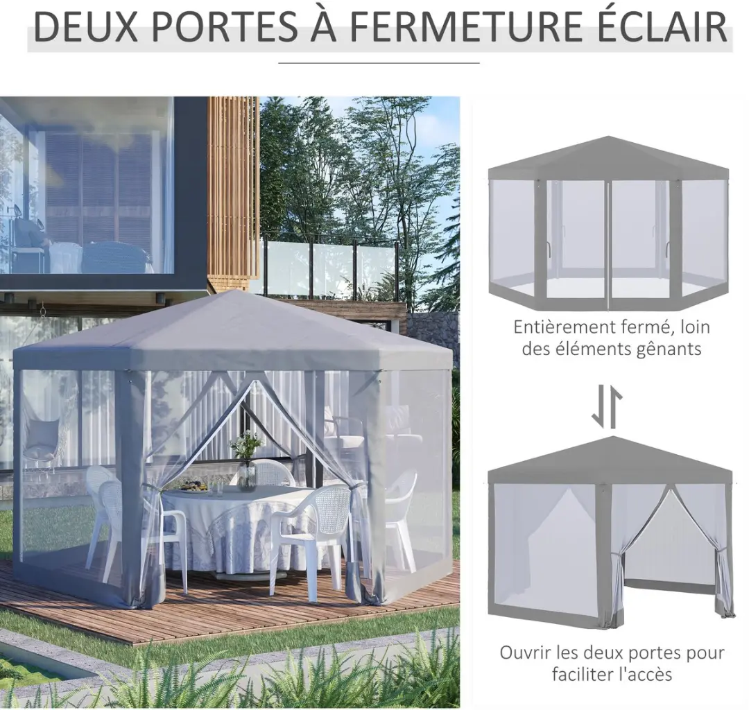 Outsunny Partytent 400x350x250cm - Grijs - 2 Zijkanten