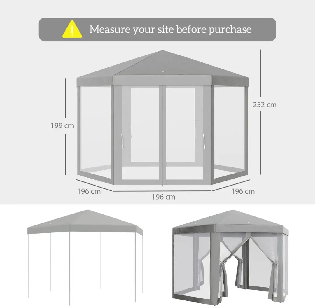 Outsunny Partytent 400x350x250cm - Grijs - 2 Zijkanten