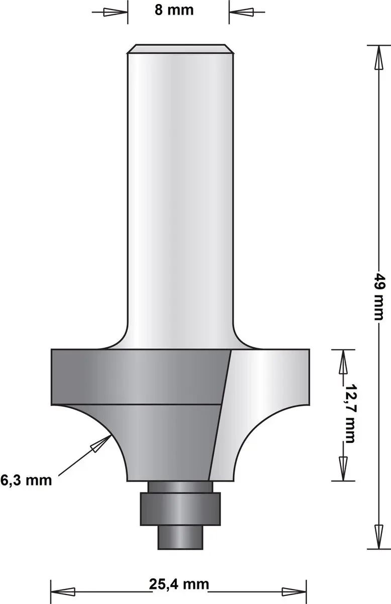 Hikoki 8mm Afrondfrees Duivejager 25.4x49x6.3mm