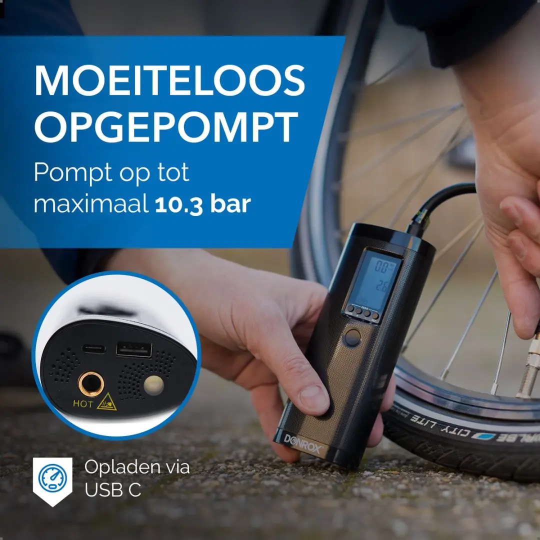 DONROX Ride F511 Compressor Bandenpomp - 20 l/min - 4000mAh