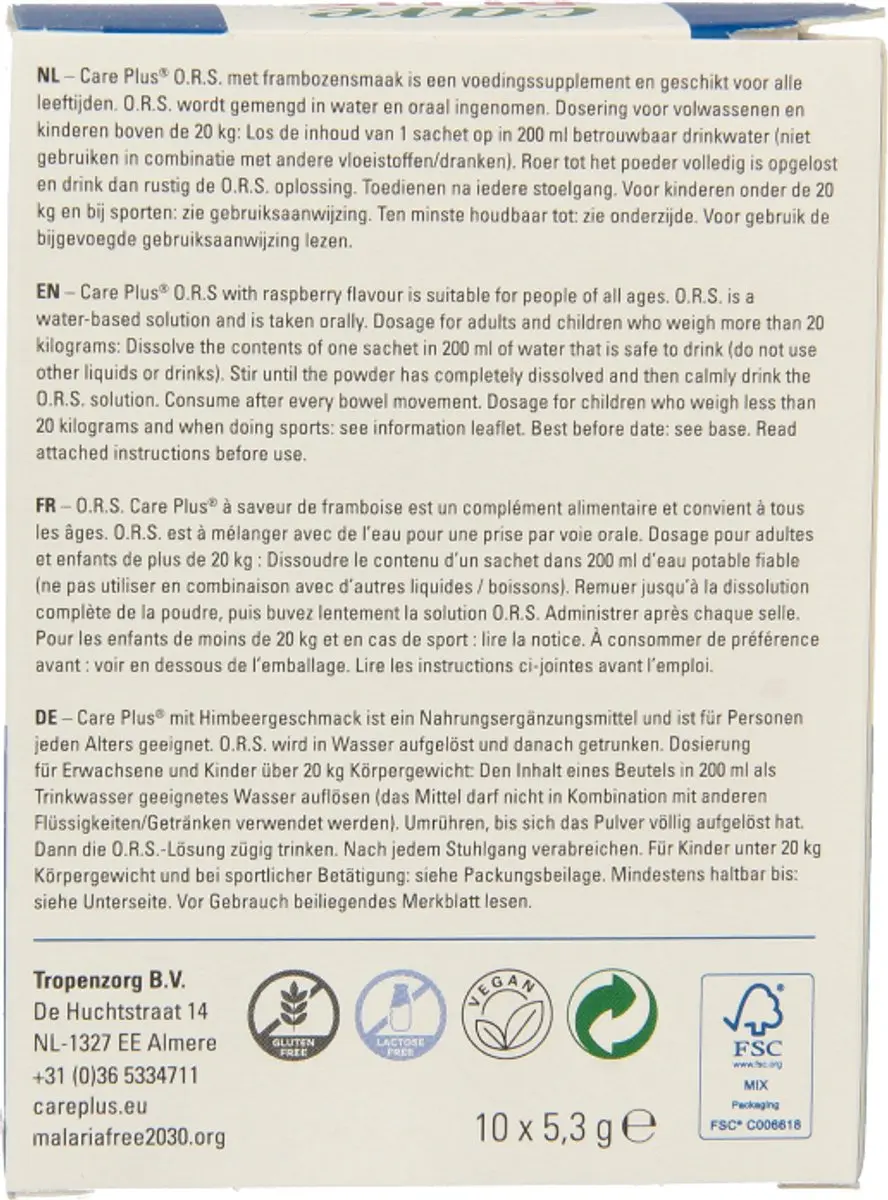 Care Plus ORS Zakjes Framboos - 10 Stuks