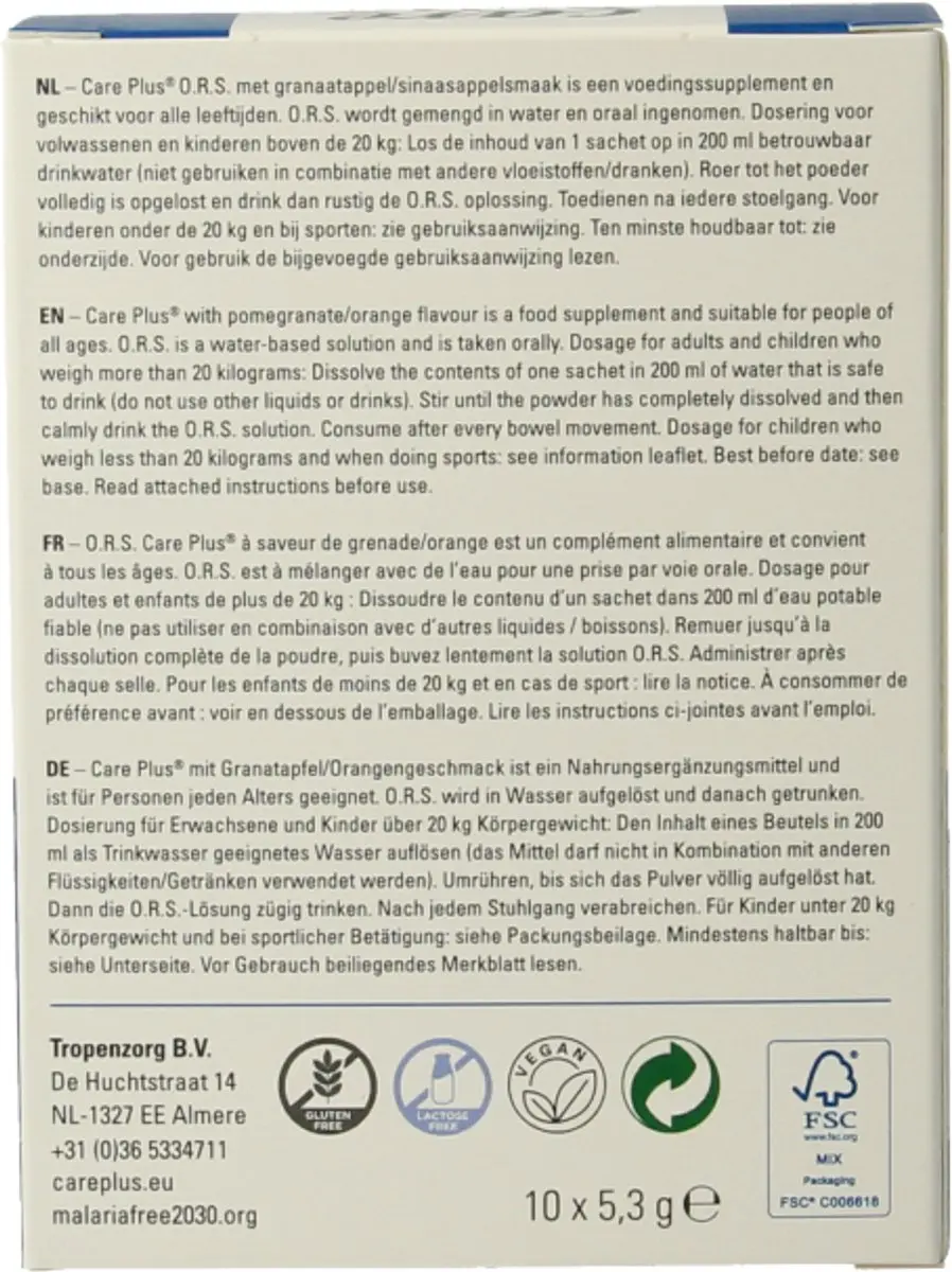 Care Plus ORS Zakjes 10 Stuks - Granaatappel/Sinaasappel