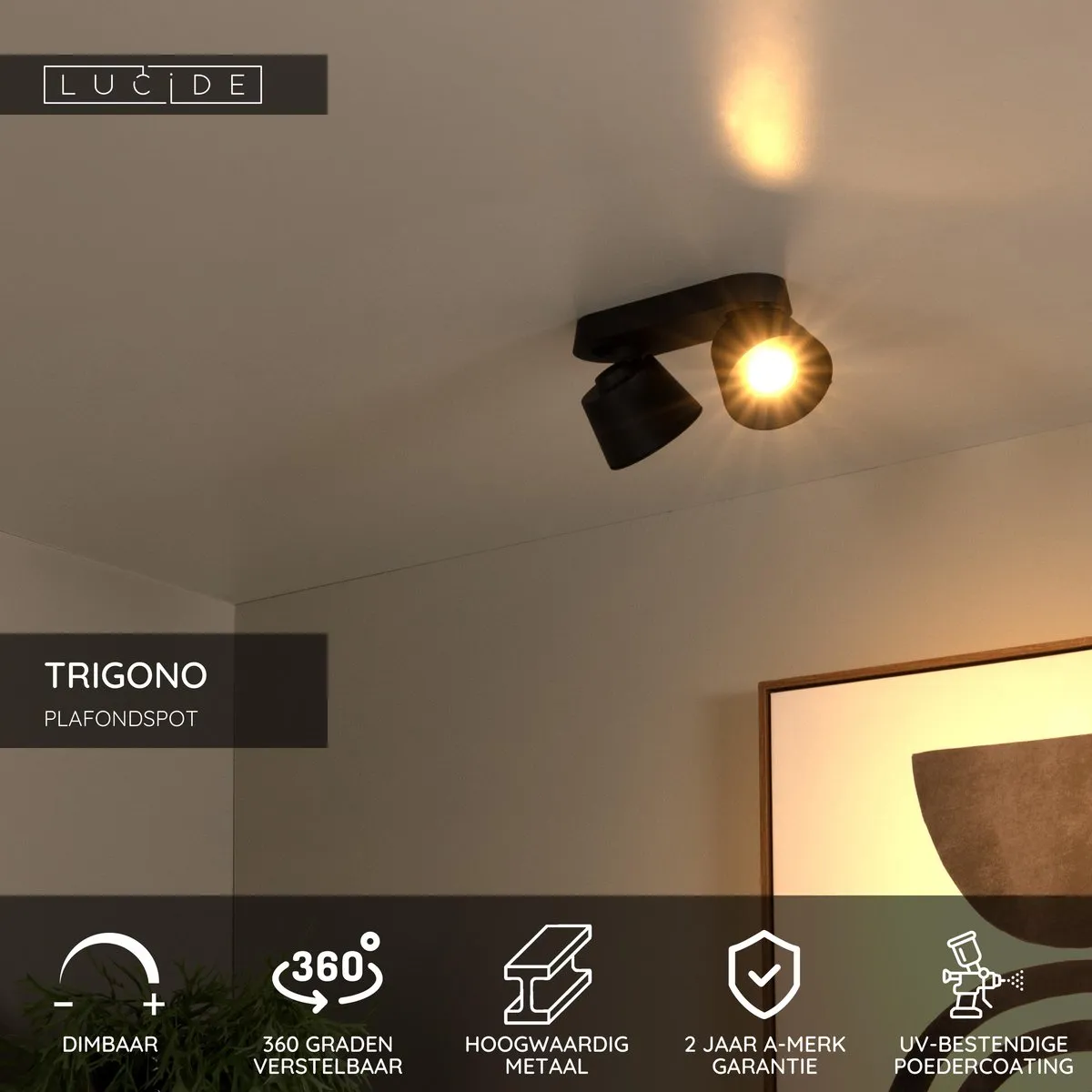Lucide Trigono Plafondspot 2xGU10 - Zwart