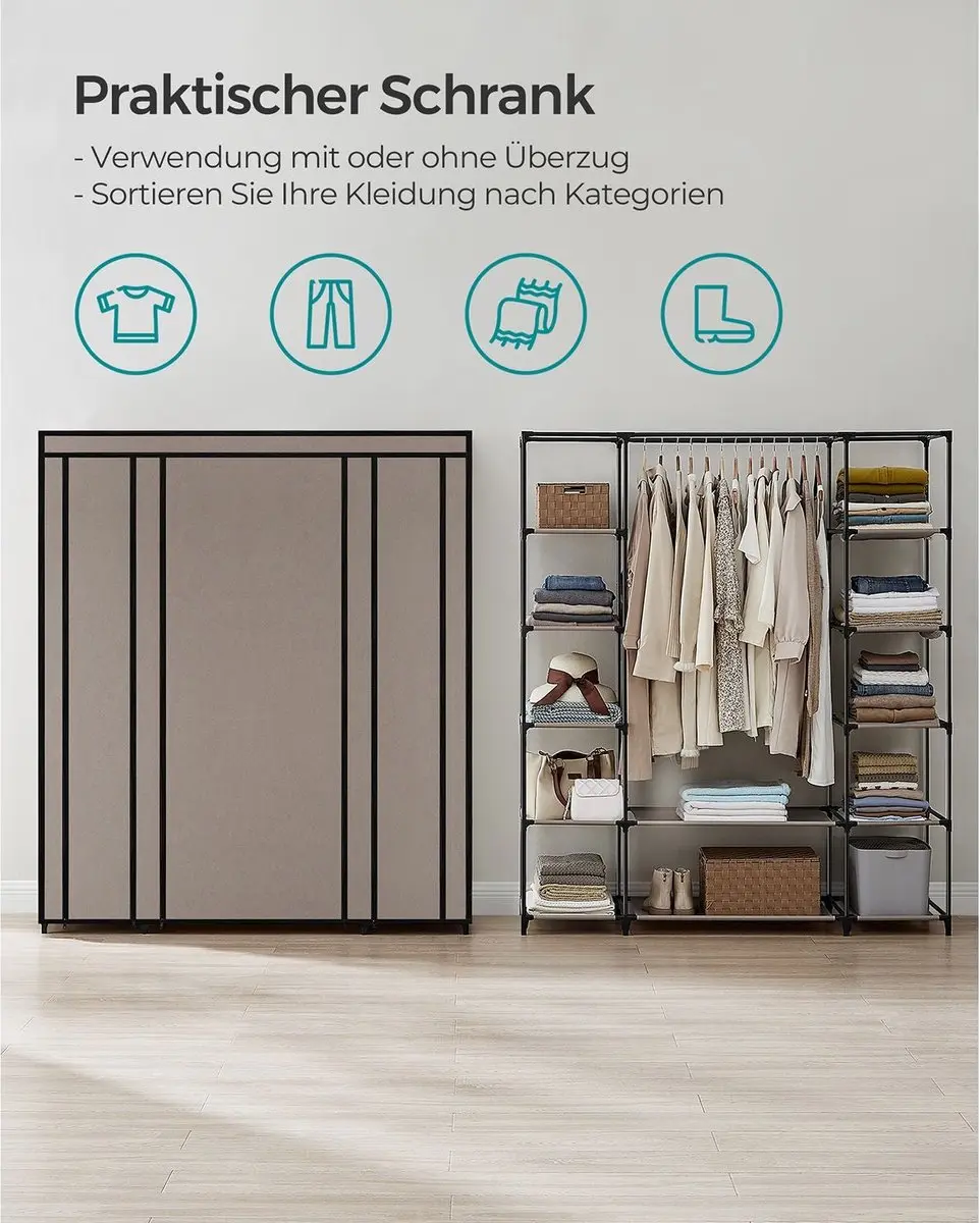 Songmics Inklapbare Garderobe Taupe - met Kledingstang