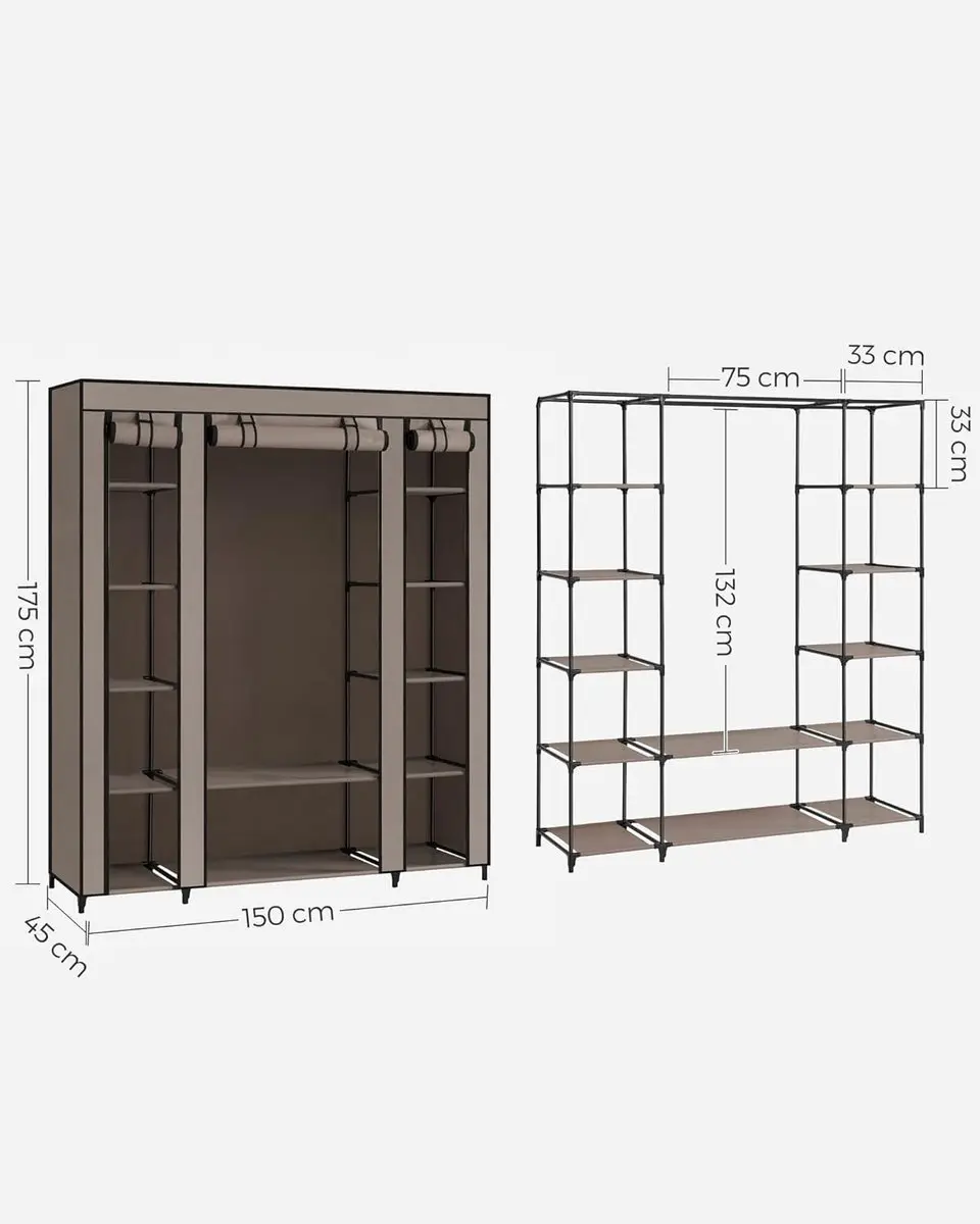 Songmics Inklapbare Garderobe Taupe - met Kledingstang
