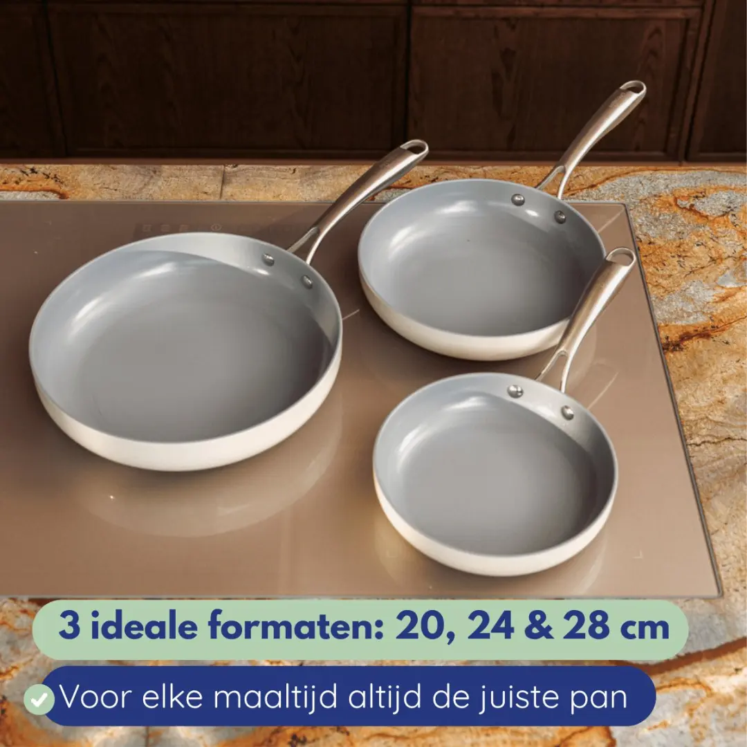 Safecourt Kitchen Keramische Koekenpanset 3-delig - Ø 20/24/28cm - Inductie/Gas/Elektrisch
