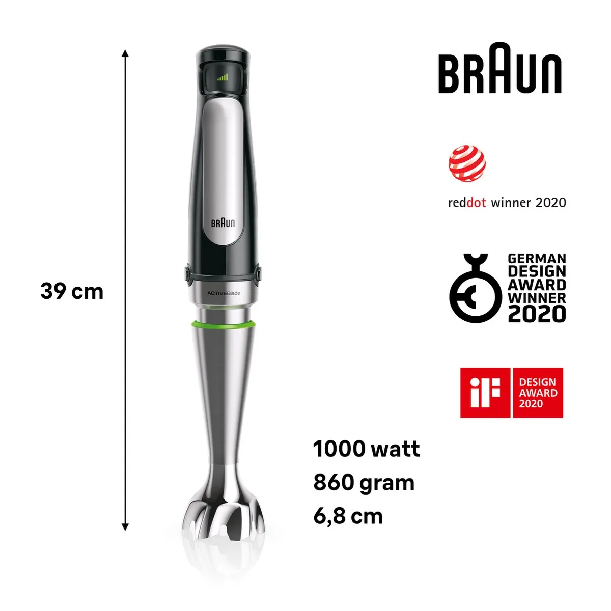 Braun MultiQuick 7X MQ7087X Staafmixer 1000W - 30 Snelheden - Zwart