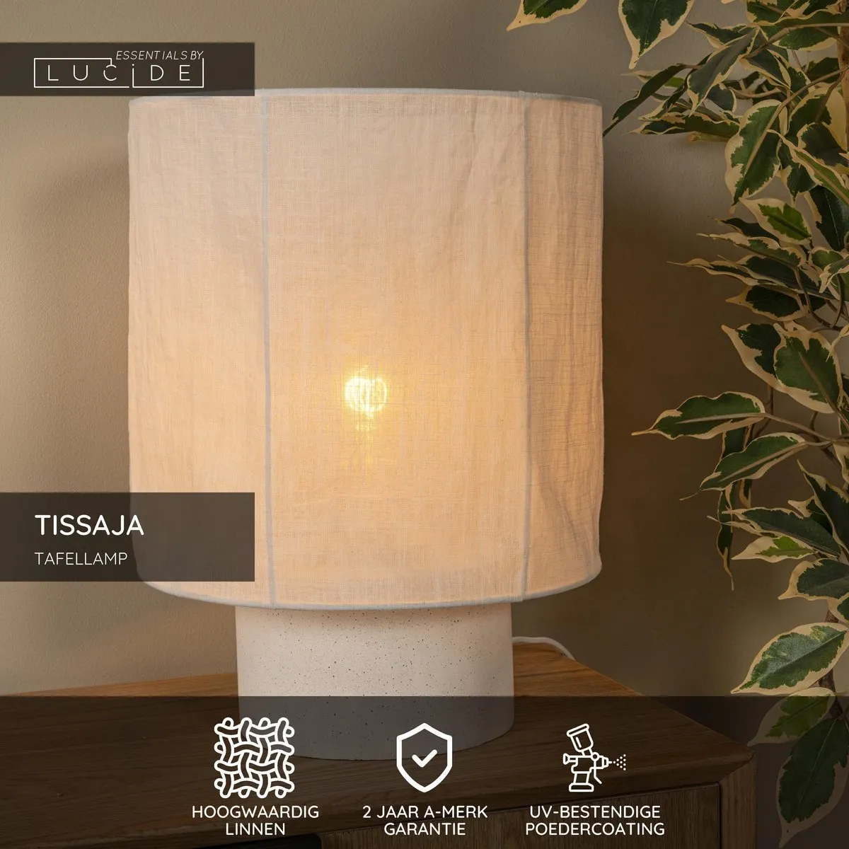 Lucide TISSAJA Tafellamp Ø30cm - 1xE27 - Wit