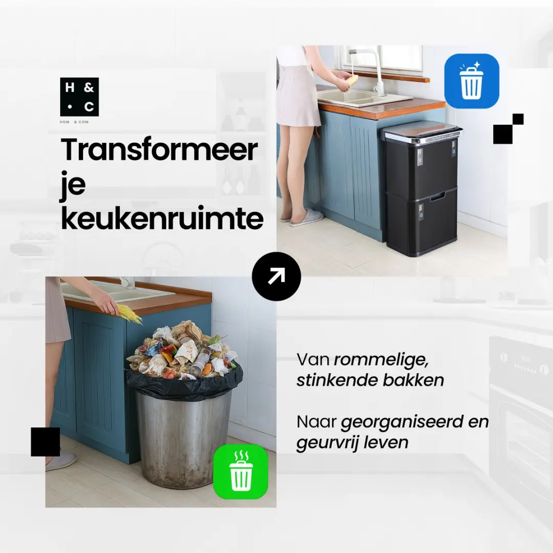 Homcom Sensor Prullenbak 60L - 4 Vakken - Zwart