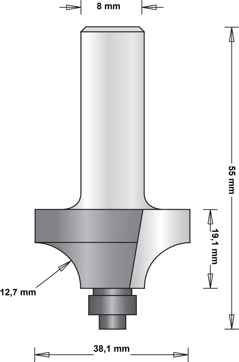 Hikoki 8mm Afrondfrees met onderlager 38.1x55x12.7mm