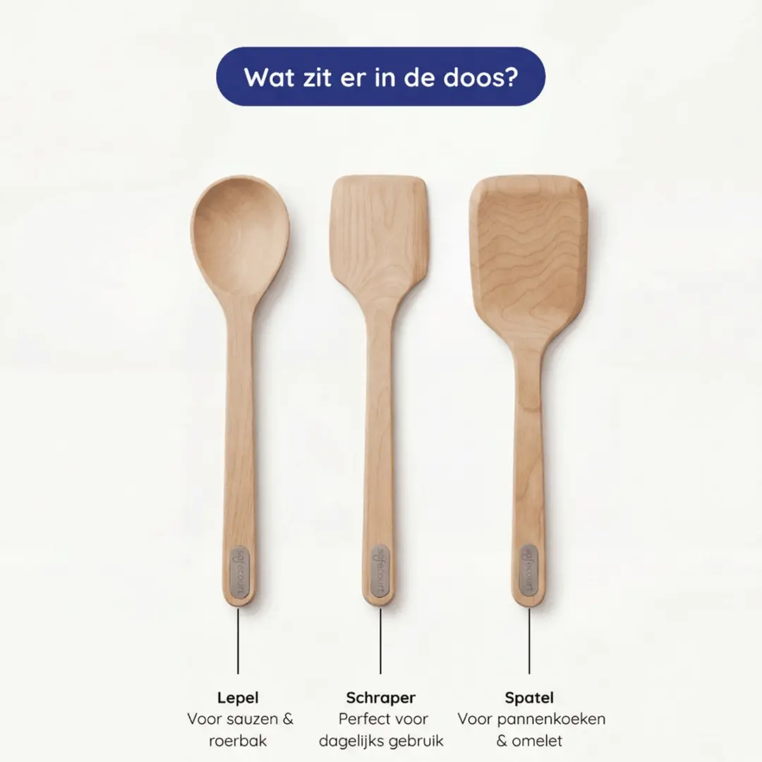 Safecourt Kitchen 3-delige Houten Spatelset - FSC Berkenhout