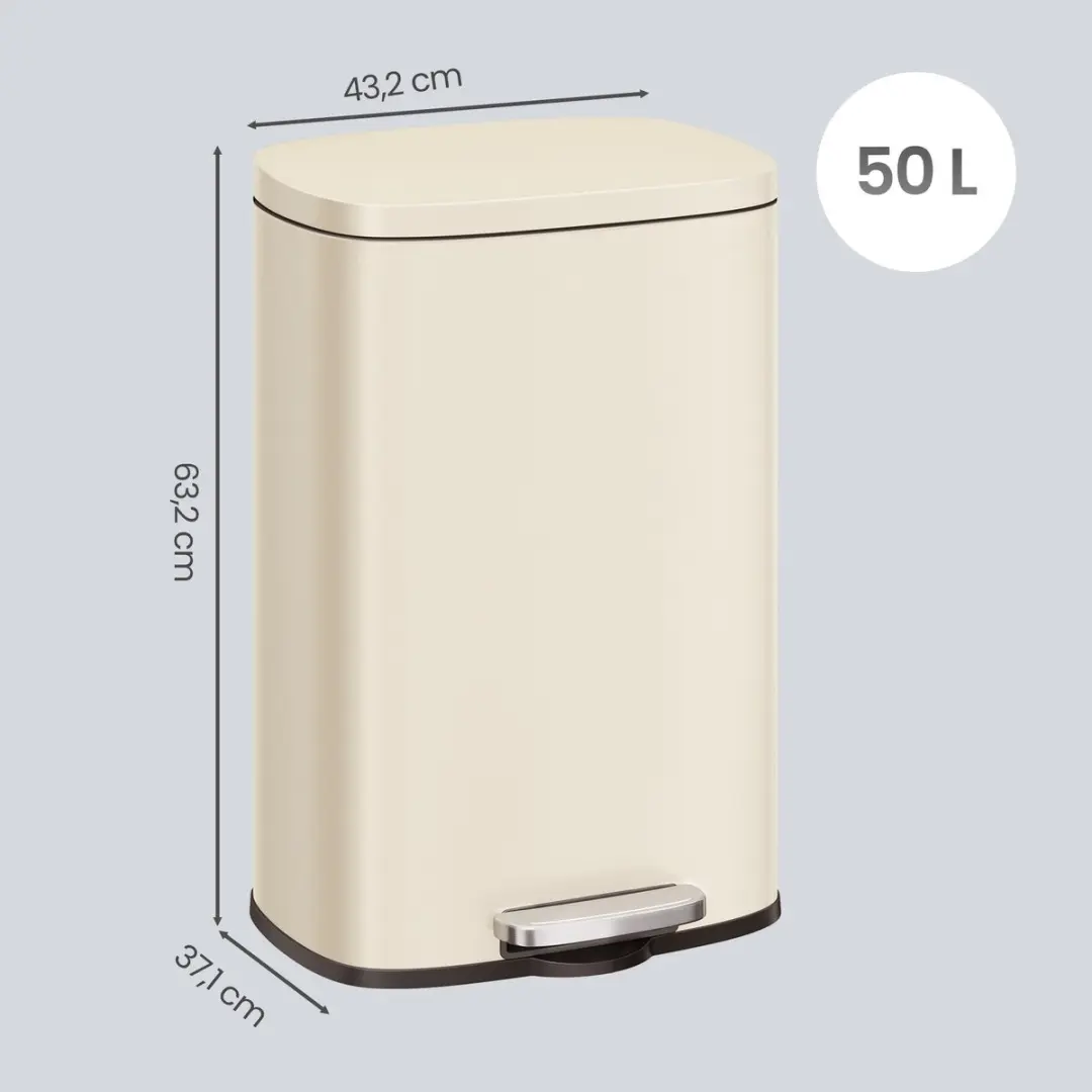 Songmics Pedaalemmer LTB050A02 50L - Zacht Sluitend - Beige zand