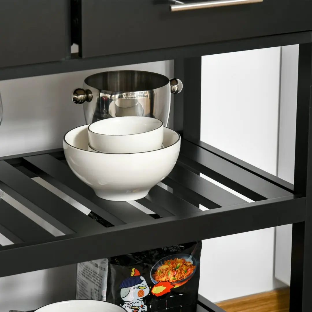 Homcom Keukenkar 91,4x45,6x85cm - MDF - Natuurlijk hout/Zwart