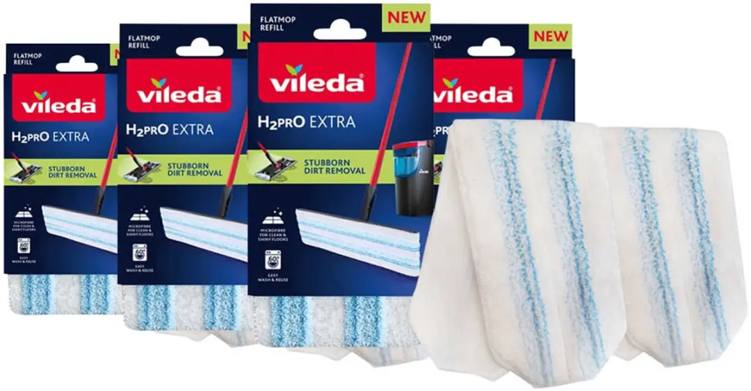 Vileda H2Pro Dweil Navulling Flatmop - 4 Stuks - Rood