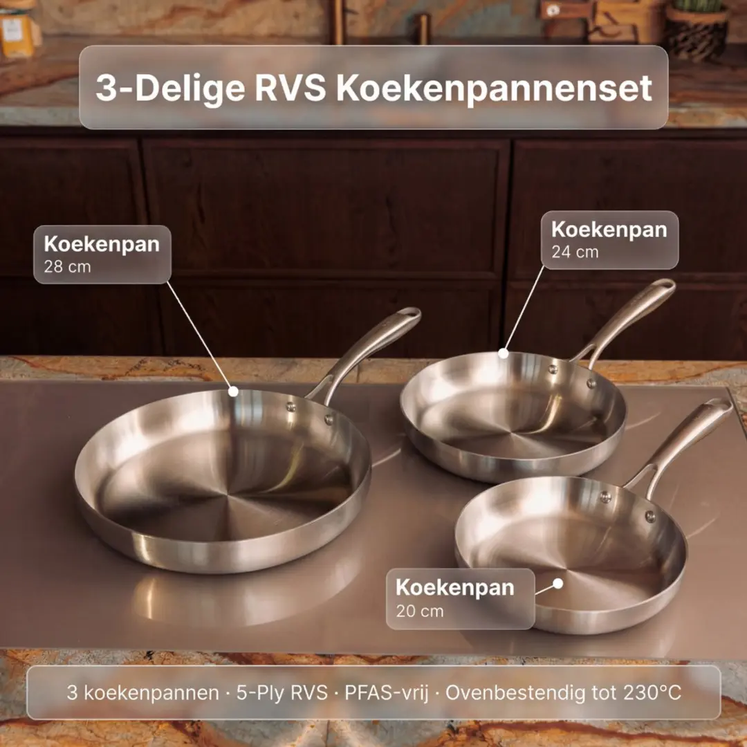 Safecourt Kitchen CW-SS-FX3 3-delige RVS Koekenpanset - 20/24/28cm