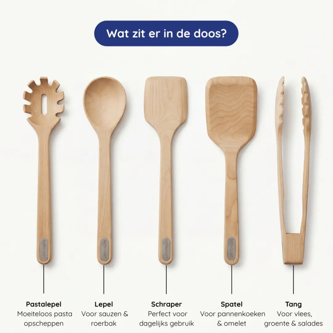 Safecourt Kitchen 5-delige Houten Spatelset - FSC Berkenhout