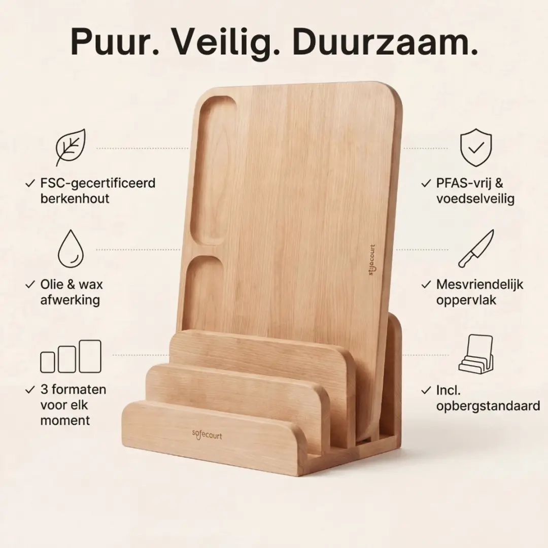 Safecourt Kitchen 3-delige Snijplanken Set - FSC Berkenhout