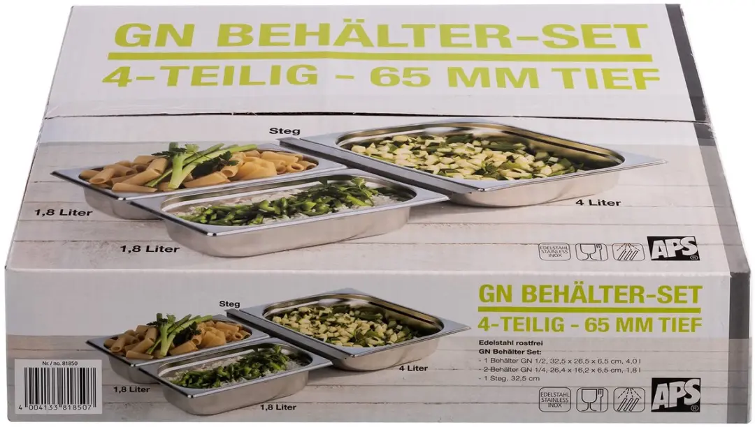 APS Gastronormbak GN 4-delig - 26,5cm - 4L - RVS