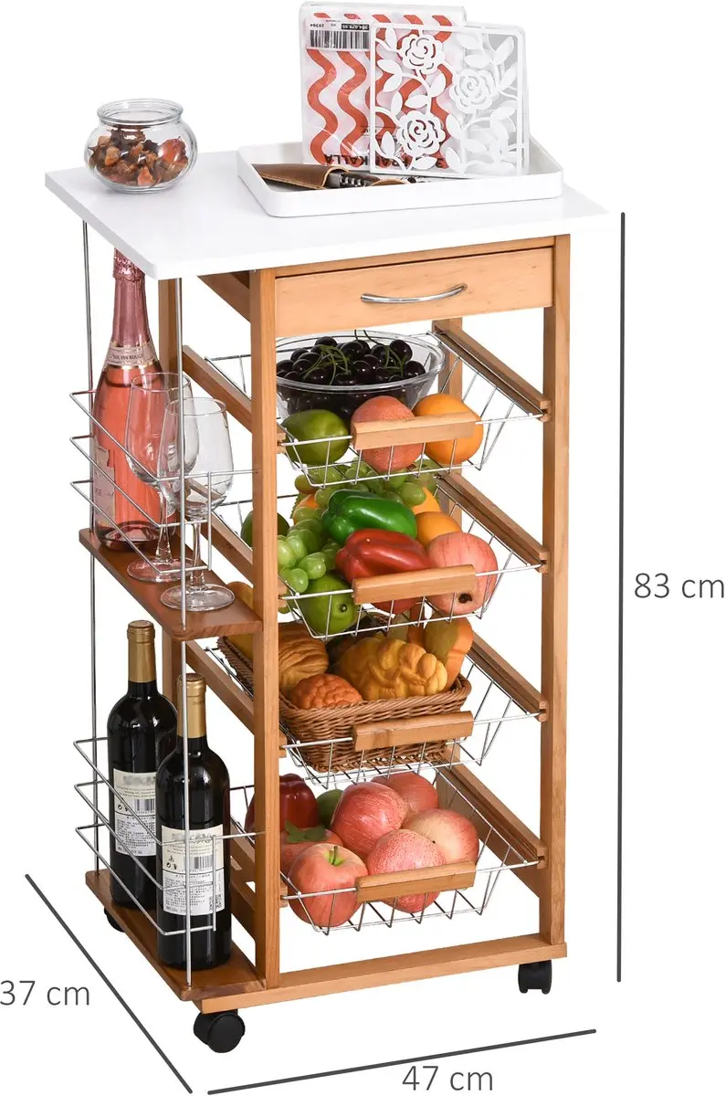Homcom Keukenkar 47x37x83cm Metaal - Bruin/Wit