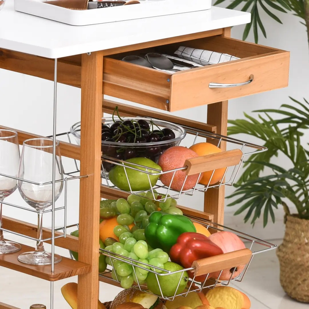 Homcom Keukenkar 47x37x83cm Metaal - Bruin/Wit
