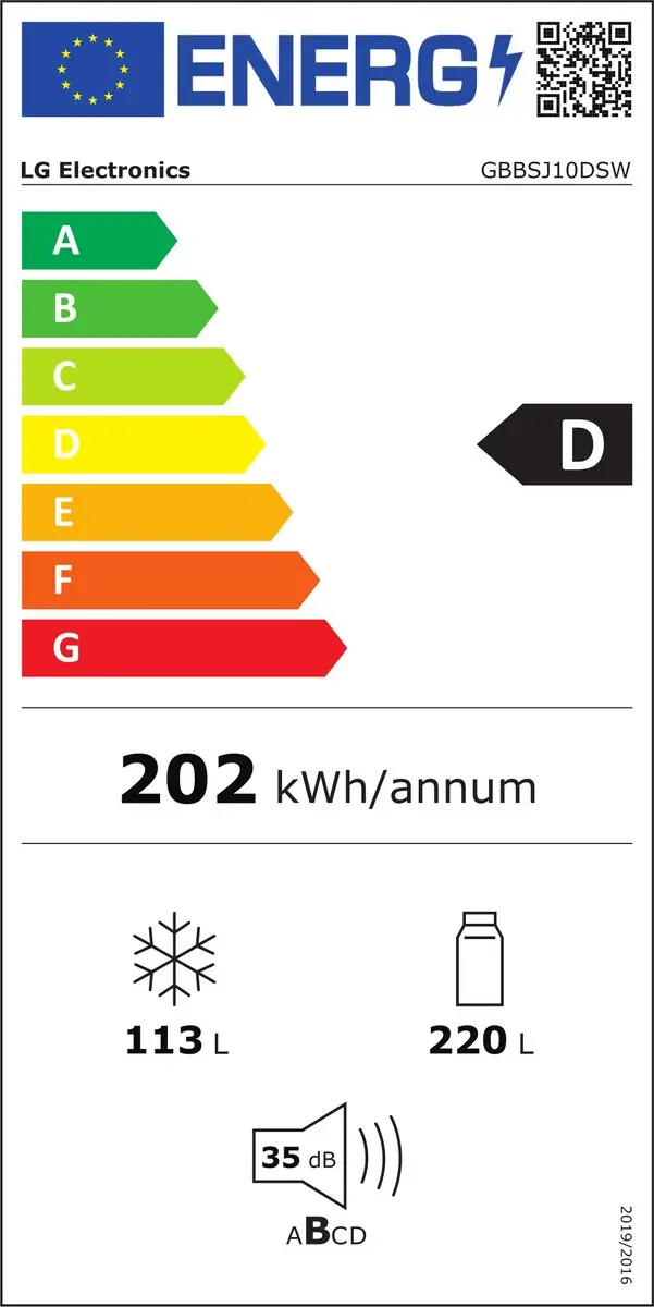 LG GBBSJ10DSW Koel‑Vriescombinatie 375L - NoFrost