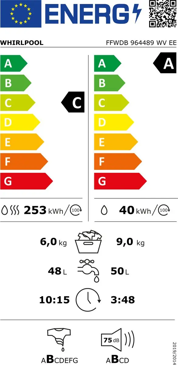 Whirlpool FFWDB 964489 WV EE Was-droogcombinatie - 9/6 kg - Wit