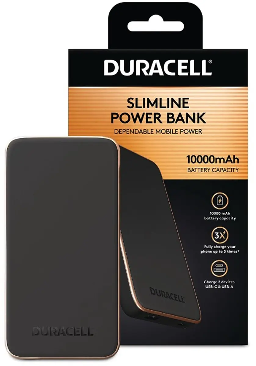Duracell Powerbank DRPB3009A 10.000mAh - 2x USB - 15W - Zwart