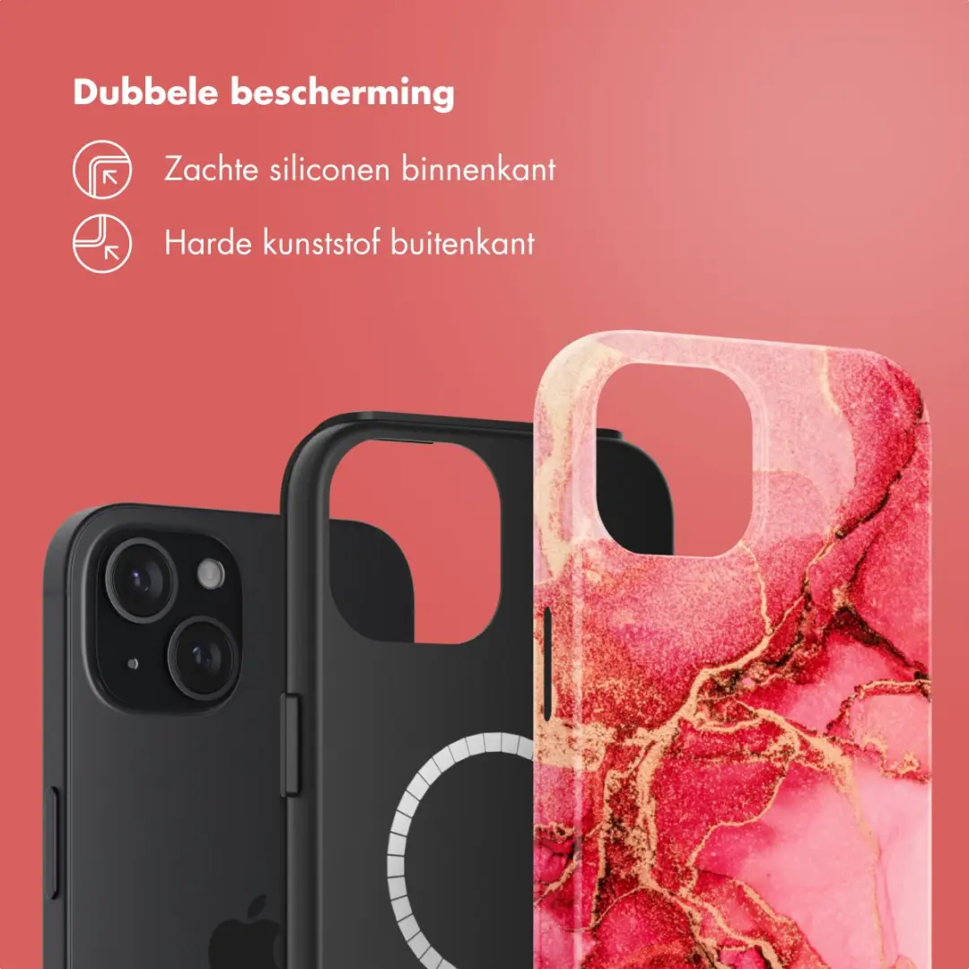 Selencia Hoesje iPhone 15 Rosy Marble - MagSafe