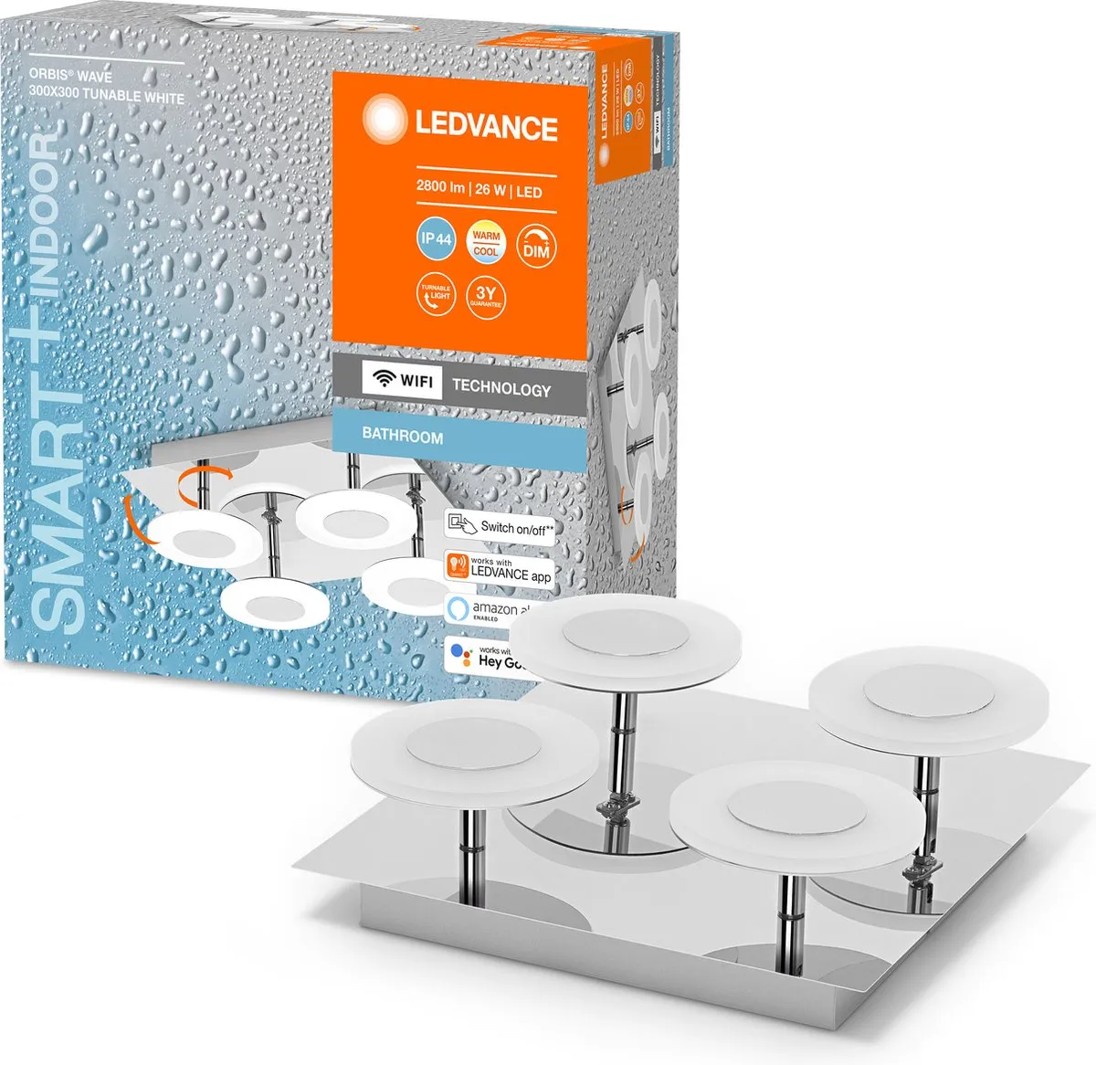 LEDVANCE Bathroom Decorative Ceiling Plafondarmatuur 26W - Tunable White - IP44 - Zilver